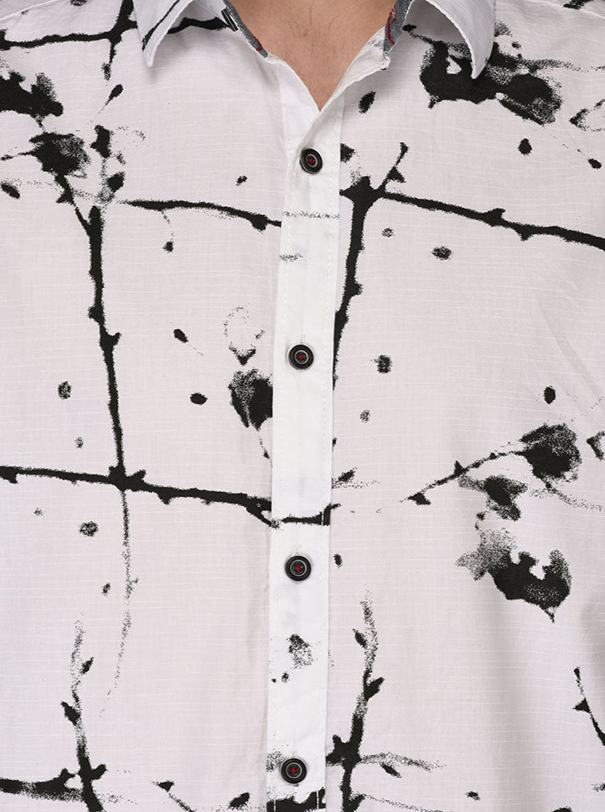 Greenfibre Black & White Printed Slim Fit Casual Shirt