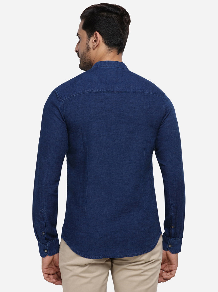 Navy Blue Solid Slim Fit Casual Shirt | Greenfibre