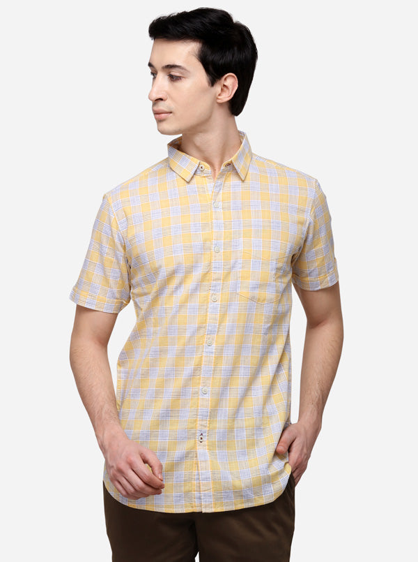 Yellow Slim Fit Checked Casual Shirt | JB Sport