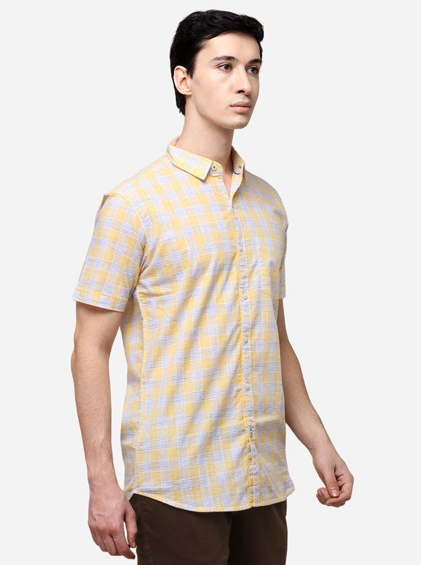 Yellow Slim Fit Checked Casual Shirt | JB Sport