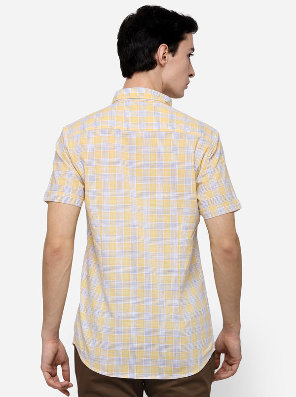 Yellow Slim Fit Checked Casual Shirt | JB Sport