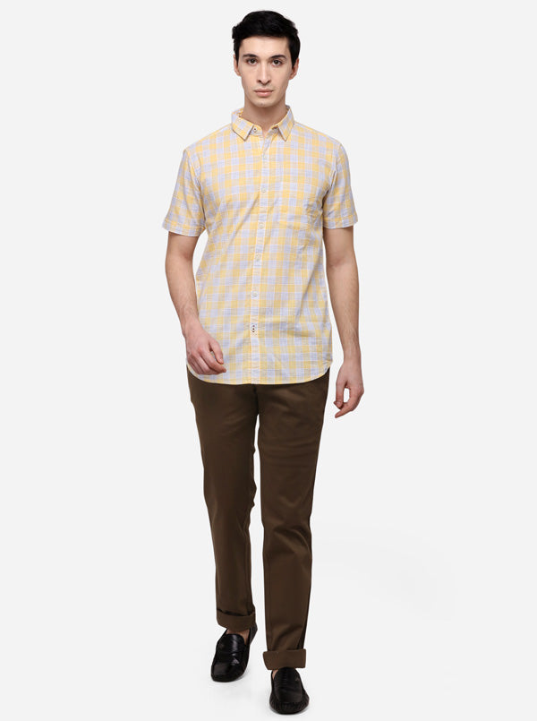 Yellow Slim Fit Checked Casual Shirt | JB Sport