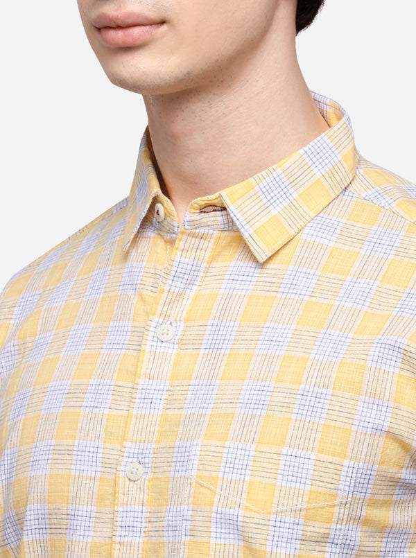 Yellow Slim Fit Checked Casual Shirt | JB Sport