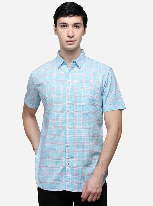 Light Blue Slim Fit Checked Casual Shirt | JB Sport