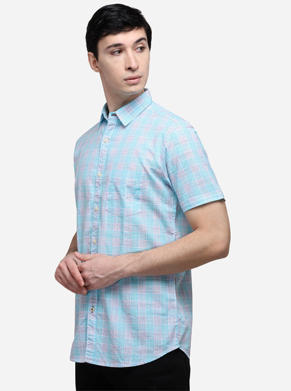 Light Blue Slim Fit Checked Casual Shirt | JB Sport