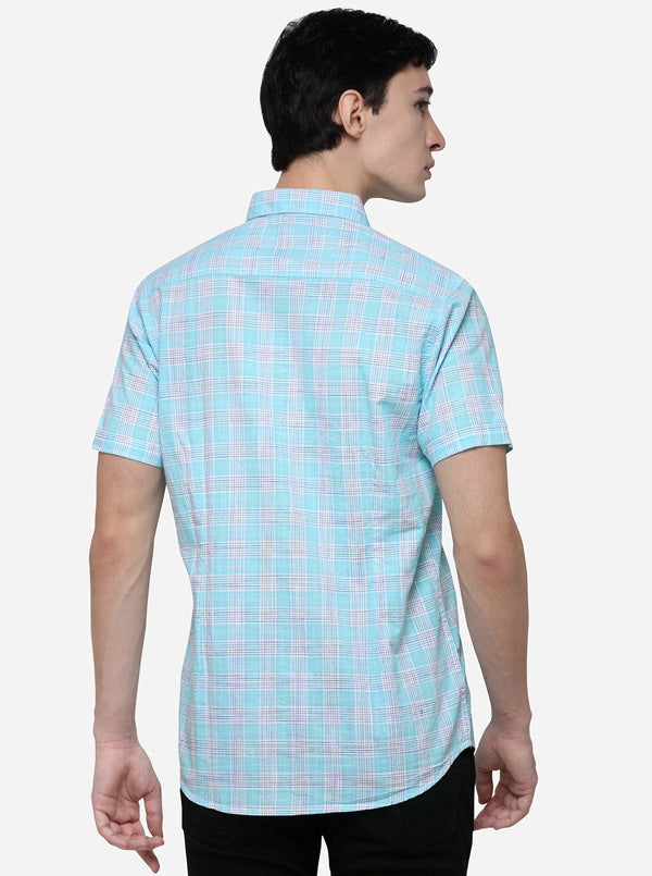 Light Blue Slim Fit Checked Casual Shirt | JB Sport