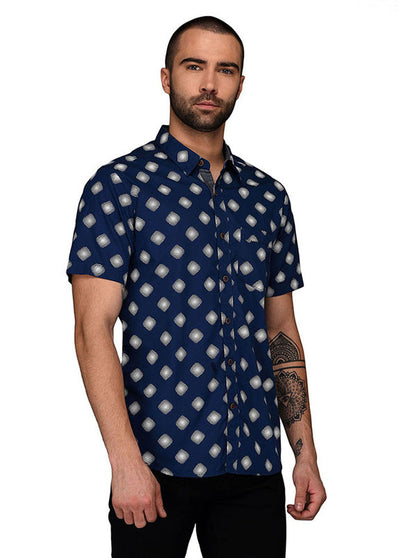 Greenfibre Summer Blue Printed Slim Fit Casual Shirt