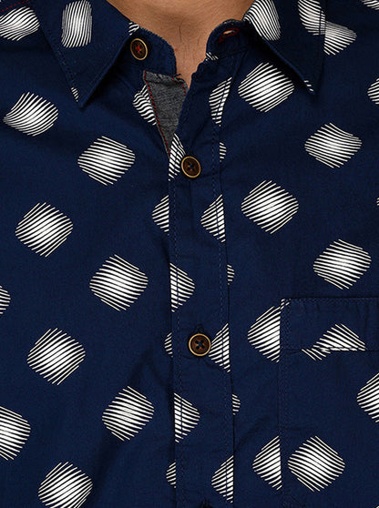 Greenfibre Summer Blue Printed Slim Fit Casual Shirt