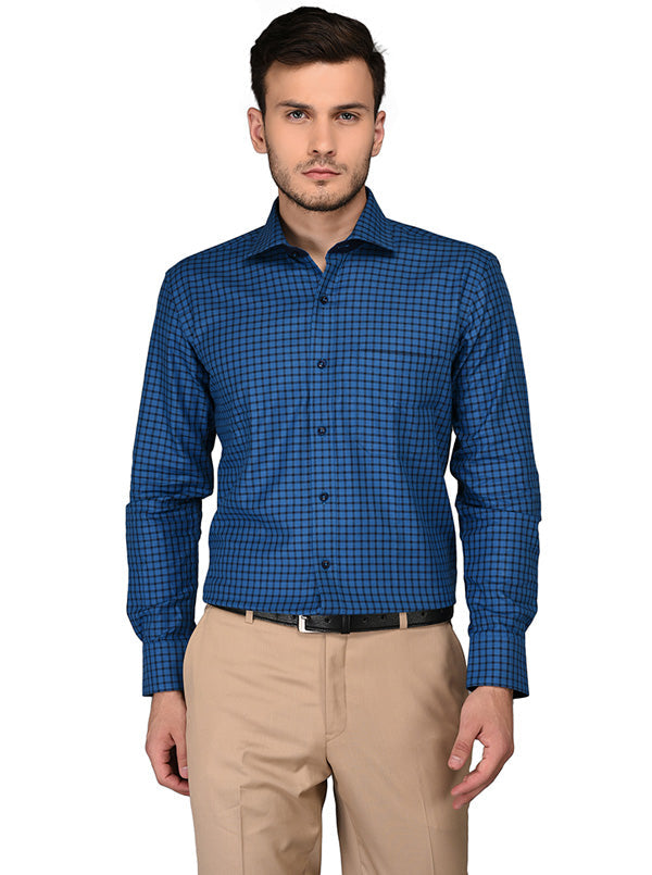 JadeBlue Blue Checked  Regular Fit Formal Shirt