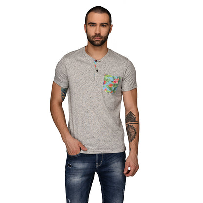 Light Grey Slim Fit Henley T-Shirt | JB Sport