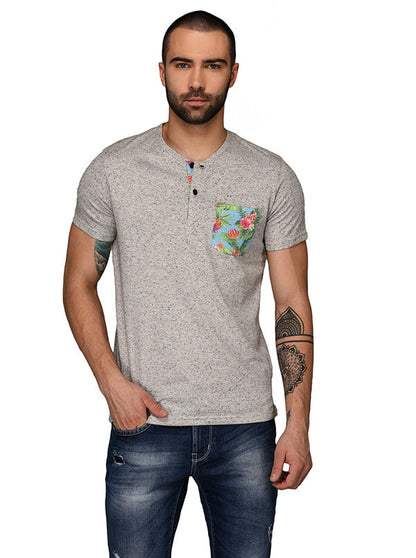 Light Grey Slim Fit Henley T-Shirt | JB Sport