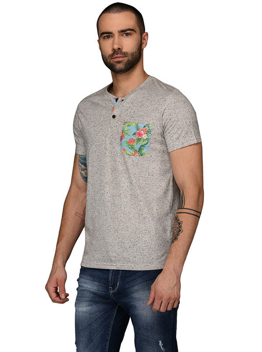 Light Grey Slim Fit Henley T-Shirt | JB Sport