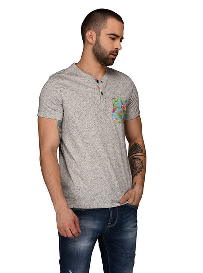 Light Grey Slim Fit Henley T-Shirt | JB Sport