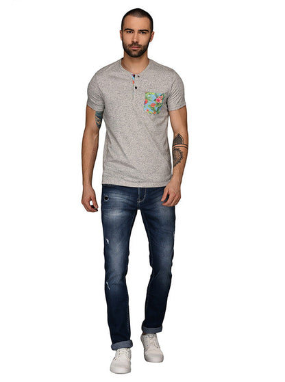 Light Grey Slim Fit Henley T-Shirt | JB Sport