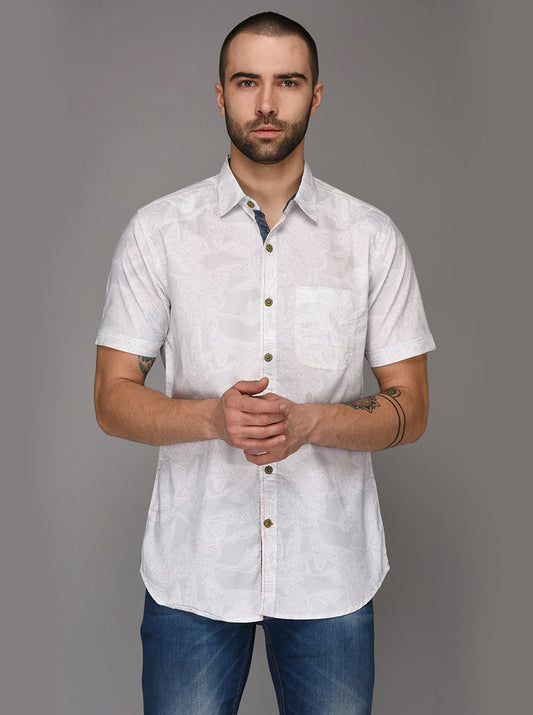 JB Sport White Printed Slim Fit Casual Shirt
