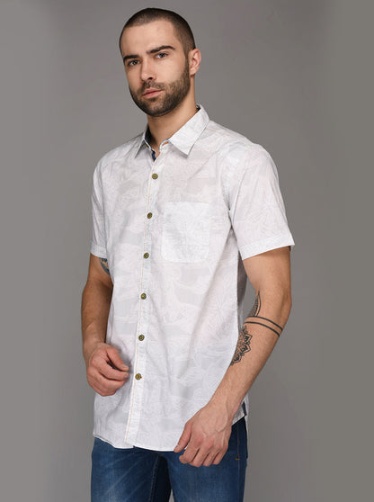 JB Sport White Printed Slim Fit Casual Shirt