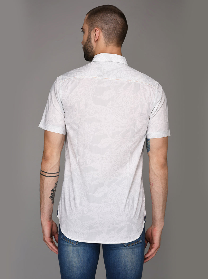 JB Sport White Printed Slim Fit Casual Shirt