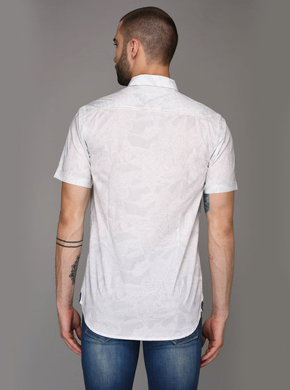 JB Sport White Printed Slim Fit Casual Shirt