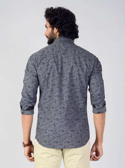 Slate Grey Printed Slim Fit Casual Shirt | Greenfibre