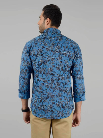 Yale Blue Printed Slim Fit Casual Shirt | Greenfibre