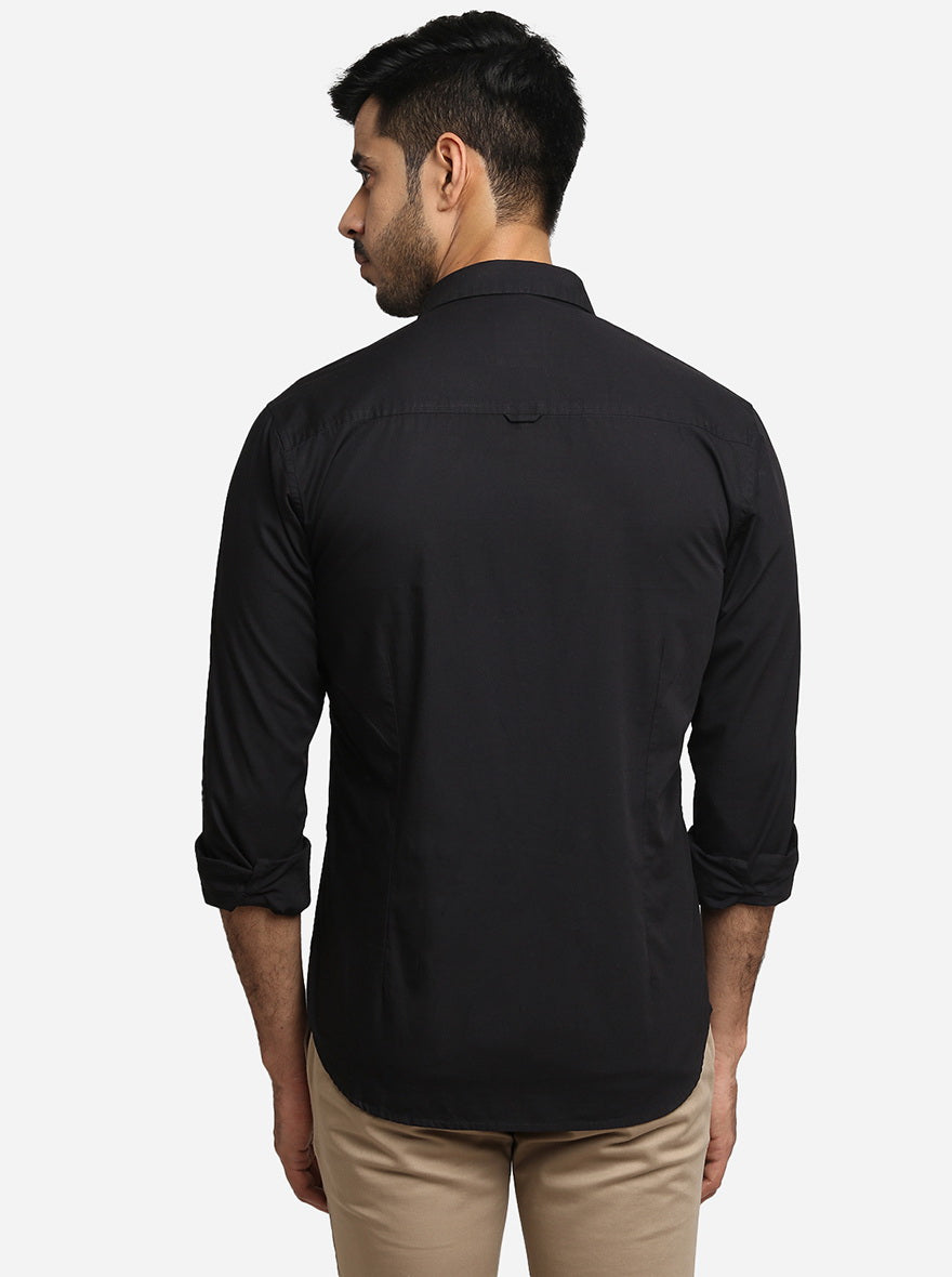 Black Solid Slim Fit Semi Casual Shirt | Greenfibre