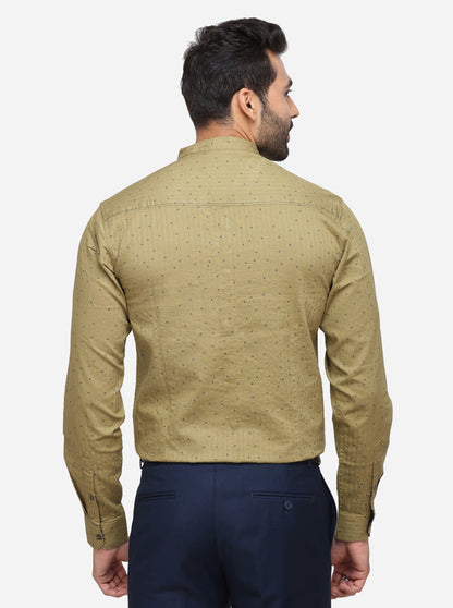 Olive Green Printed Slim Fit Casual Shirt | Greenfibre
