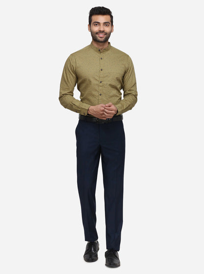 Olive Green Printed Slim Fit Casual Shirt | Greenfibre