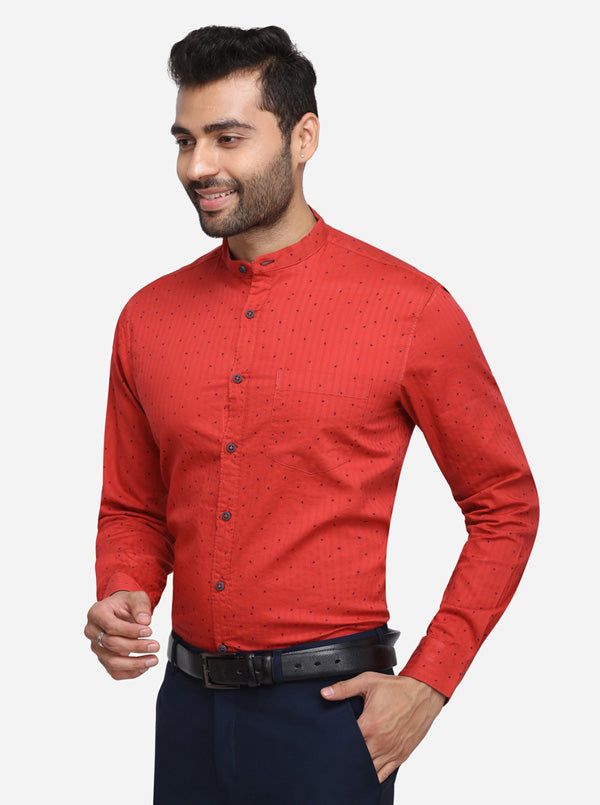 Bright Red Printed Slim Fit Casual Shirt | Greenfibre