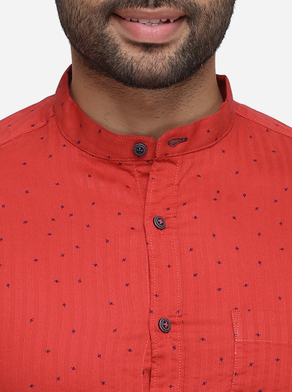 Bright Red Printed Slim Fit Casual Shirt | Greenfibre