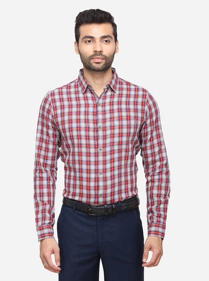 Red & White Checked Slim Fit Casual Shirt | JB Sport
