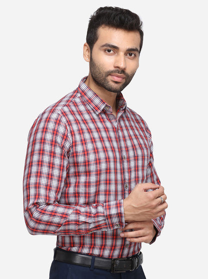 Red & White Checked Slim Fit Casual Shirt | JB Sport