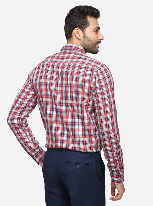 Red & White Checked Slim Fit Casual Shirt | JB Sport