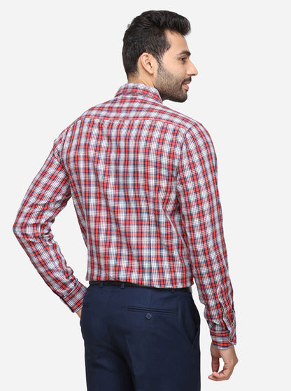 Red & White Checked Slim Fit Casual Shirt | JB Sport