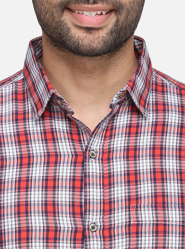 Red & White Checked Slim Fit Casual Shirt | JB Sport