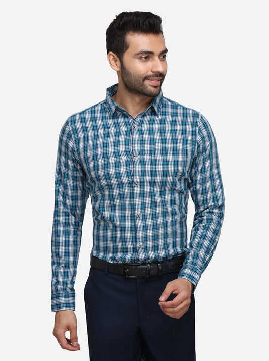 Green & White Checked Slim Fit Casual Shirt | JB Sport