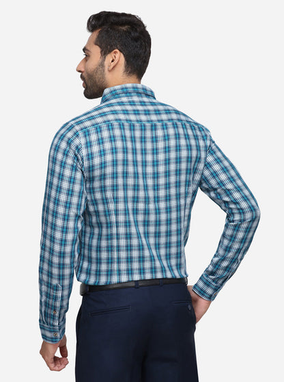 Green & White Checked Slim Fit Casual Shirt | JB Sport