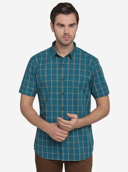 Green Checked Slim Fit Casual Shirt | JadeBlue