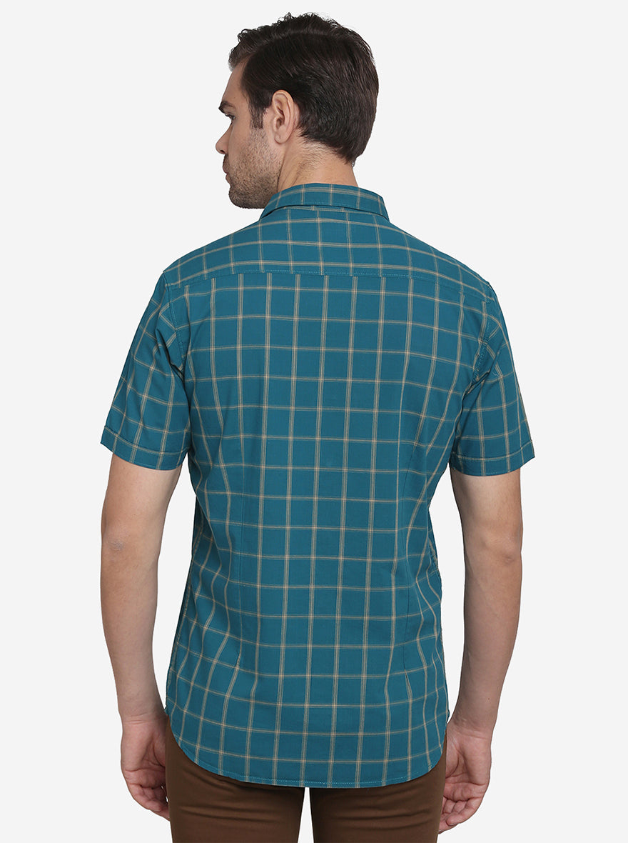 Green Checked Slim Fit Casual Shirt | JadeBlue