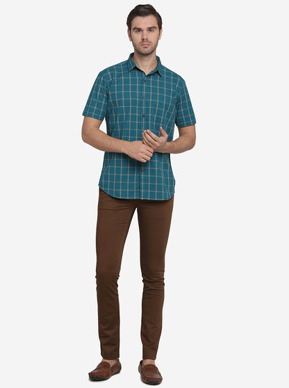 Green Checked Slim Fit Casual Shirt | JadeBlue