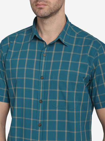 Green Checked Slim Fit Casual Shirt | JadeBlue