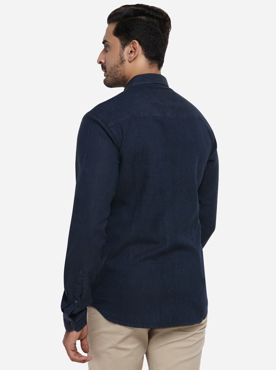 Deep Blue Solid Slim Fit Casual Shirt | Greenfibre
