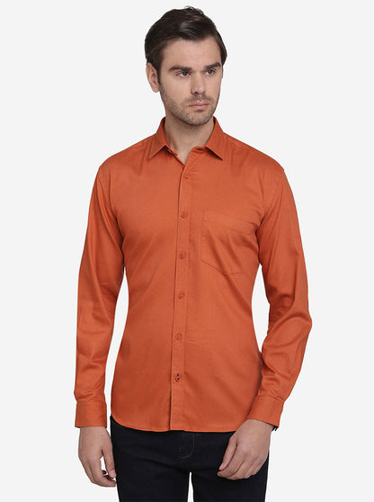 Rust Printed Slim Fit Casual Shirt  | JadeBlue