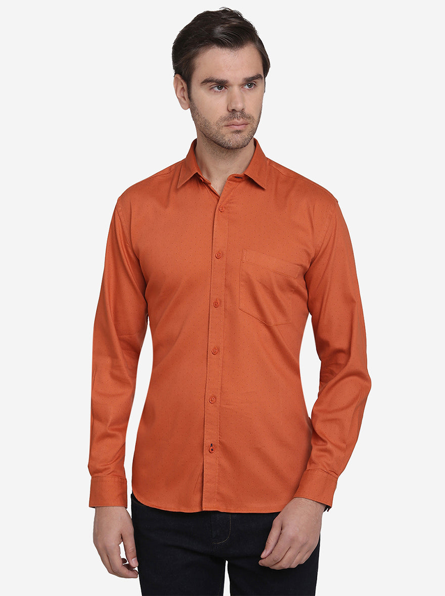 Rust Printed Slim Fit Casual Shirt  | JadeBlue