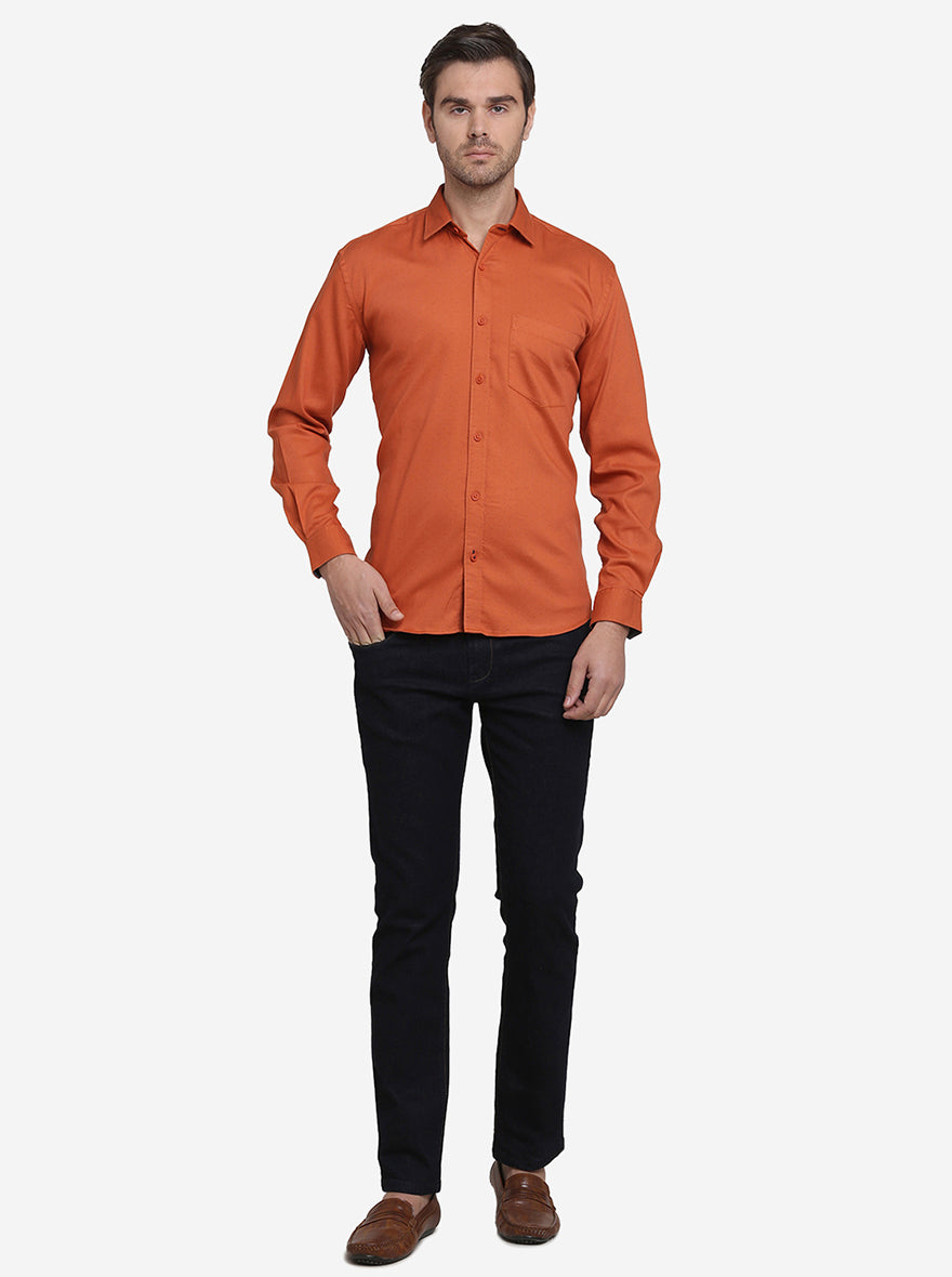 Rust Printed Slim Fit Casual Shirt  | JadeBlue