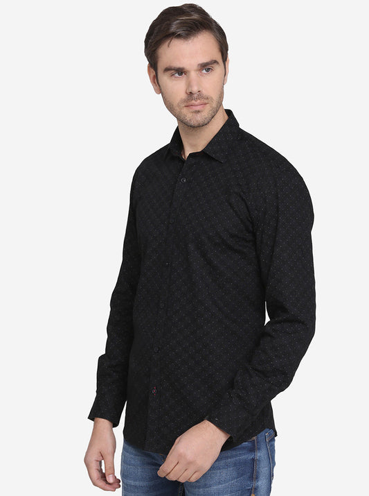 Jet Black Printed Slim Fit Casual Shirt  | JadeBlue