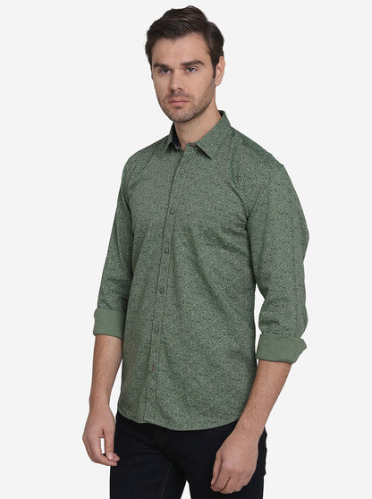 Grass Green Printed Slim Fit Casual Shirt  | JadeBlue