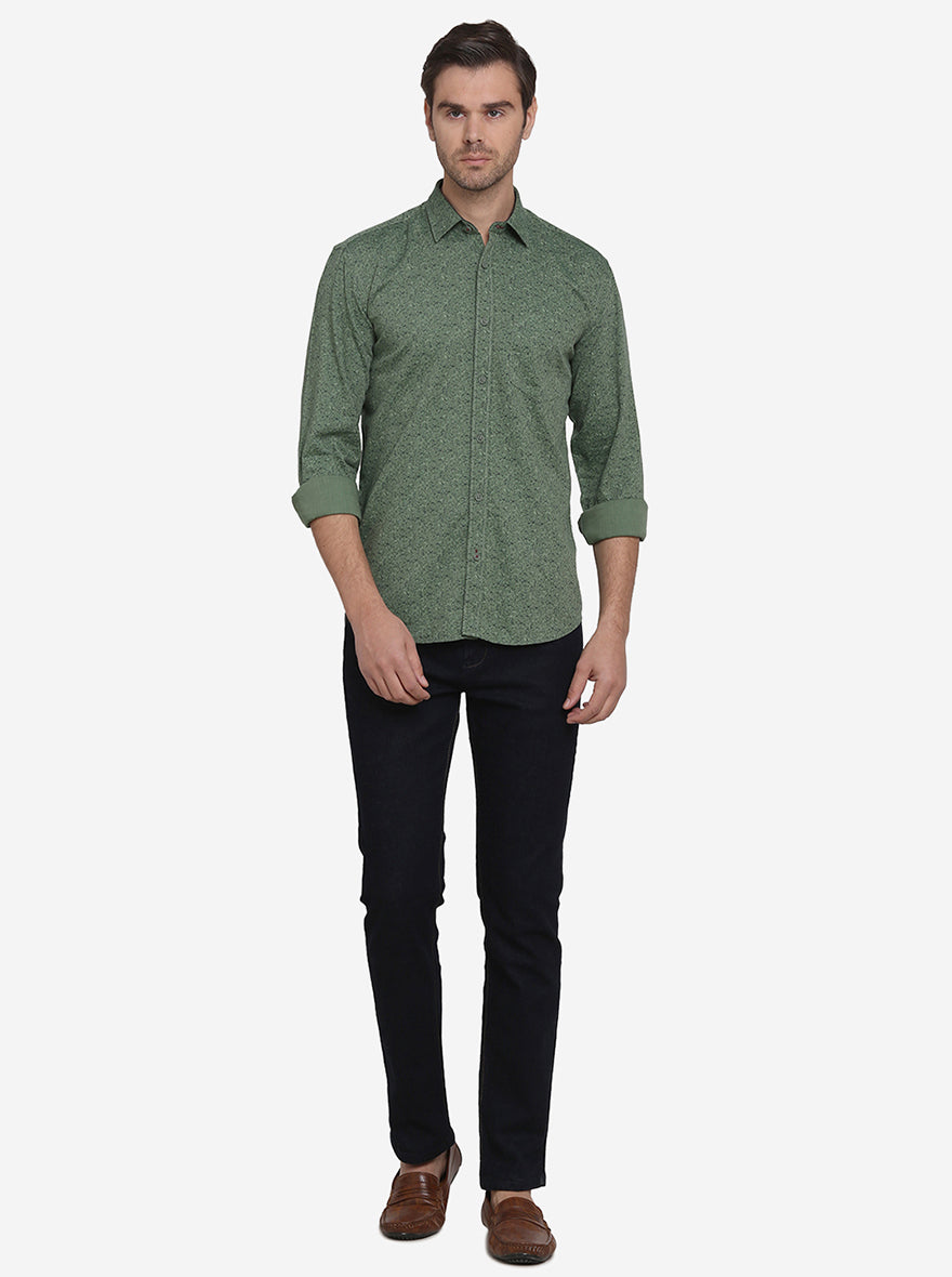 Grass Green Printed Slim Fit Casual Shirt  | JadeBlue