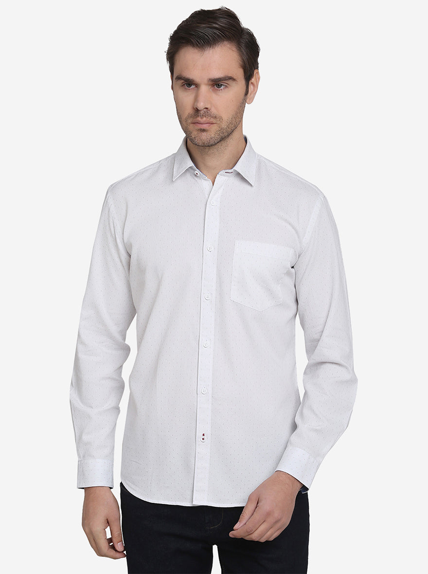 White Printed Slim Fit Casual Shirt  | JadeBlue