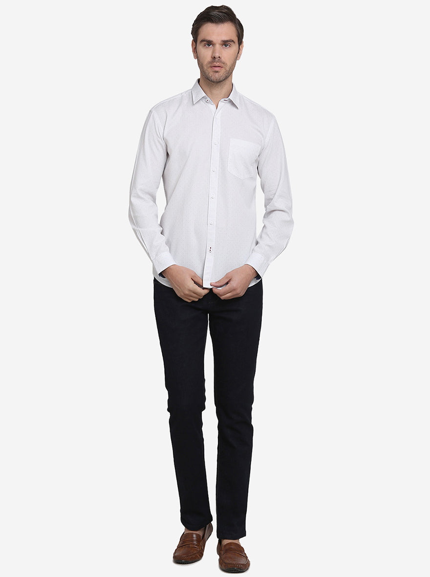 White Printed Slim Fit Casual Shirt  | JadeBlue