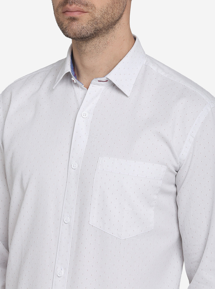 White Printed Slim Fit Casual Shirt  | JadeBlue